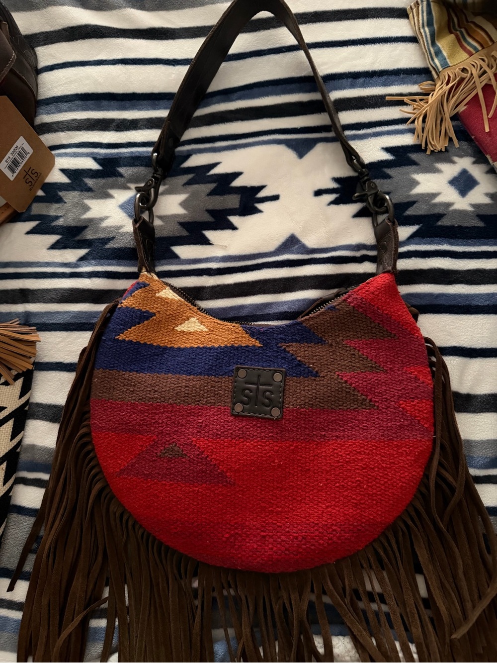 STS Ranchwear Red Multi Tribal Fringe Shoulder Bag